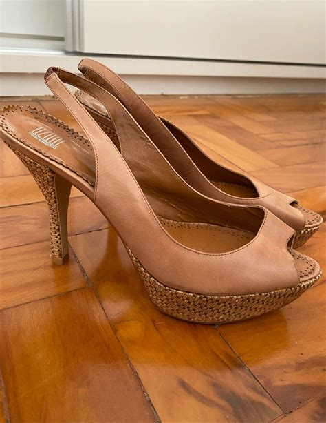 Salto Meia Pata Palha E Nude Sand Lia Feminina Azure Nunca Usado Enjoei