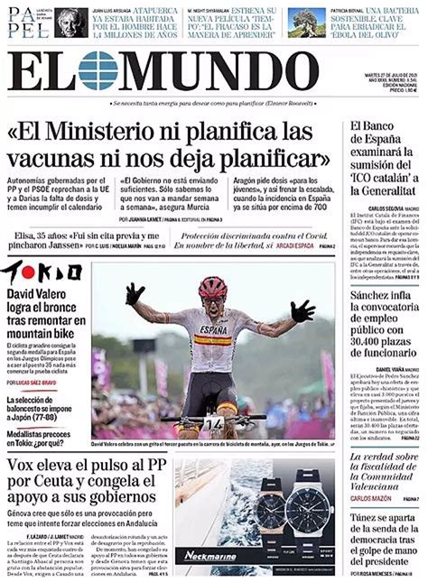 Estas Son Las Portadas De Los Periódicos Del Martes 27 De Julio De 2021