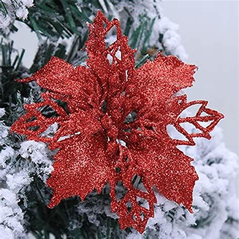 Yueshop Pcs Christmas Flowers Large Cm Poinsettia Glitter Flower