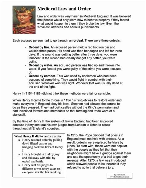 Medieval Law And Order Facts And Information Worksheet