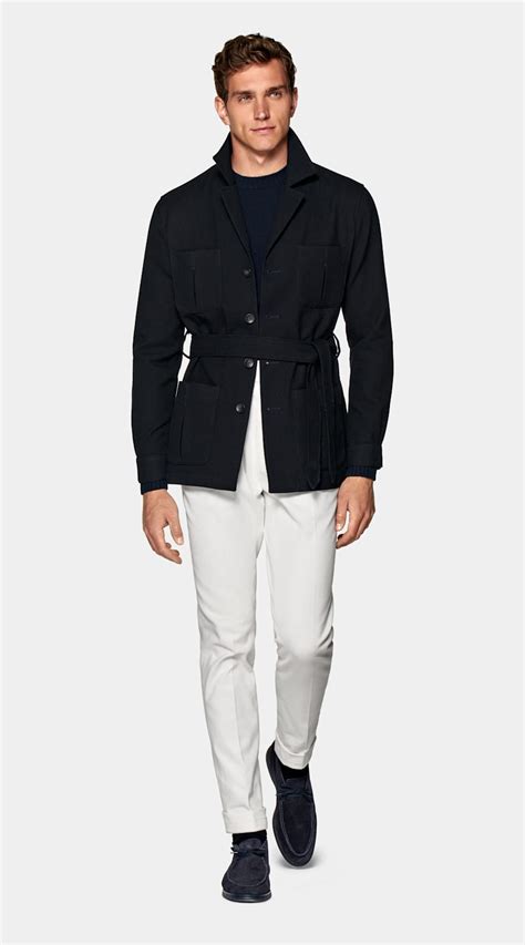 Navy Belted Safari Jacket in Wool Cotton | SUITSUPPLY The Netherlands