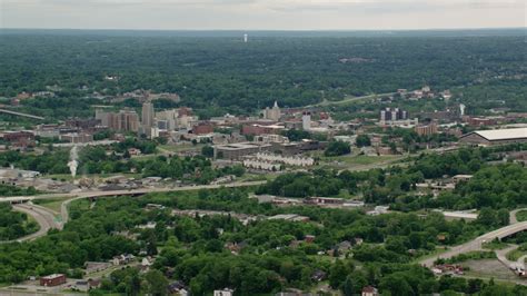 4.8K stock footage aerial video orbiting the campus of Youngstown State ...