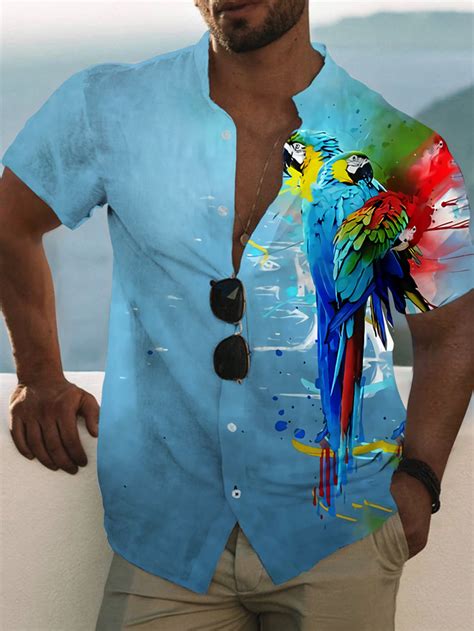 Herren Hemd Grafik Shirt Aloha Shirt Tier Papagei Ständer Weiß Gelb