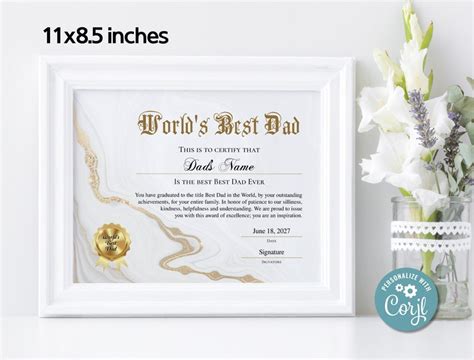 World S Best Dad Certificate Award Printable Editable Best Dad Award