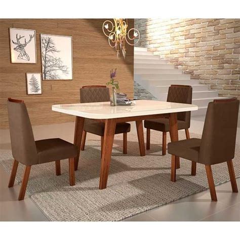 Conjunto Mesa De Jantar Bom Pastor Firenzze 4 Cadeiras Vigor Móveis