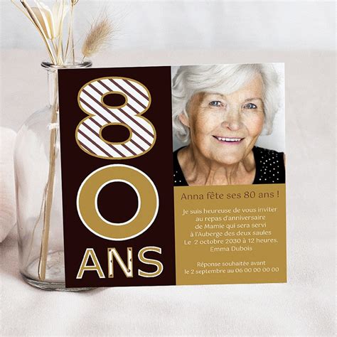 Invitation Anniversaire Adulte Couleur Or 80 Ans