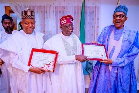 President Elect Visits Buhari Presents Certificate Of Return