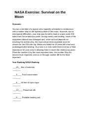 Nasa Activity Student Copy Docx NASA Exercise Survival On The Moon