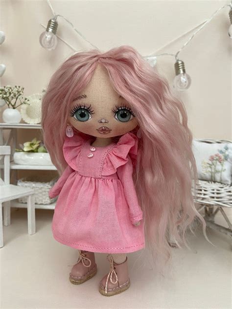 Rag Doll Pink Hair Doll Blue Eyes Art Doll Handmade Etsy