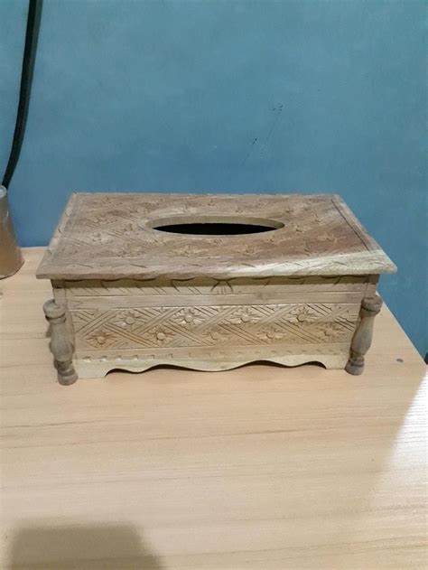 Jual Tempat Kotak Box Wadah Tisu Tissue Panjang Kayu Jati Motif Ukir