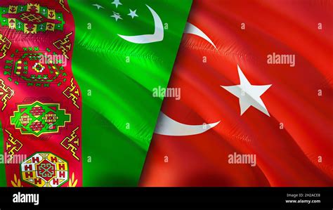 Turkmenistan And Turkey Flags 3d Waving Flag Design Turkmenistan