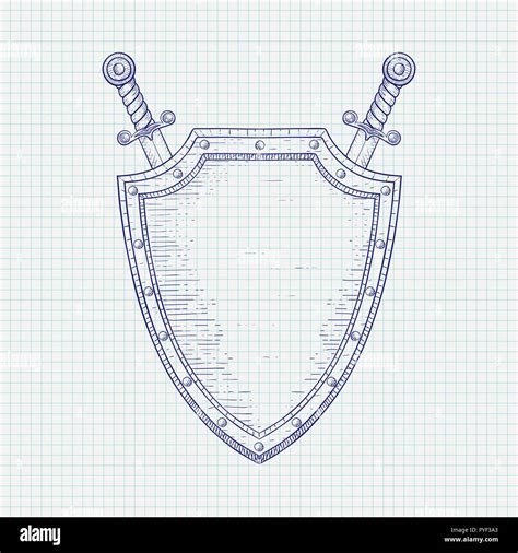 Shield With Swords Hand Drawn Sketch Stock Vector Image Art Alamy