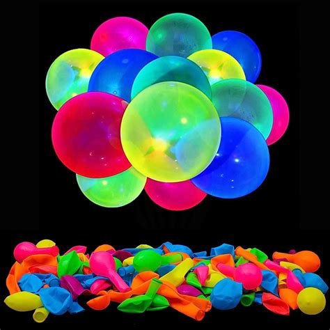 100 Pack UV Neon Balloons 7 Colors Glow Balloons 12 Inch Glow In The