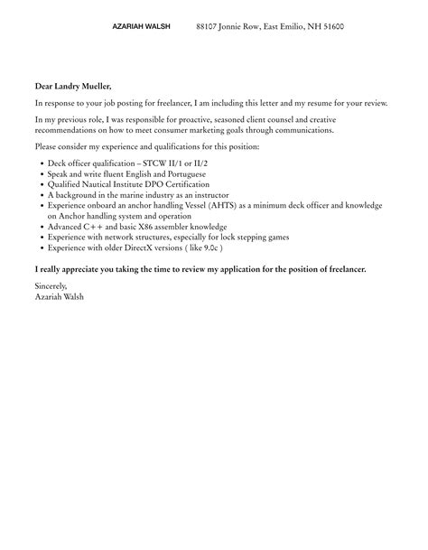 Freelancer Cover Letter Velvet Jobs