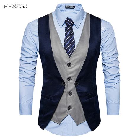 Ffxzsj Marca Moda Falso Duas Pe As Colete Masculino Nico Breasted