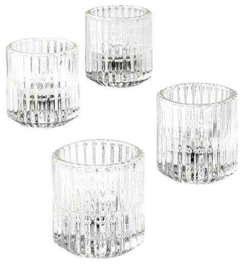 Clear Ribbed Glass Votive Holders Set Of 4 Contemporary Candleholders By Serene Spaces