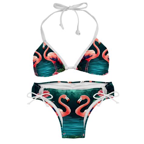 Flamingo Tropical Rainforest Swimsuit Bikini Set With Detachable Sponge And Adjustable Strap