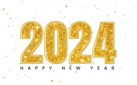 Golden Glitter Happy New Year 2024 Celebration Vector Design