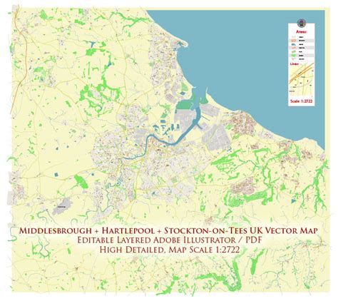 Middlesbrough Hartlepool Stockton On Tees Uk Map Vector City Plan