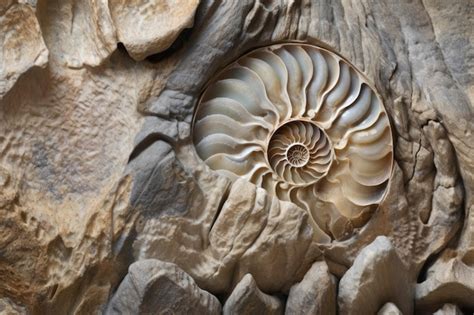 Detalle De Un Fósil De Concha De Nautilus En Una Matriz De Roca Foto