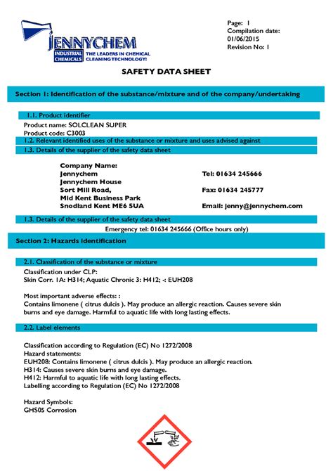 Solclean Super Msds Download