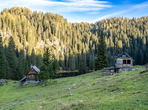 Planini Pri Jezeru Huts And Lake Triglav National Park Slovenia Stock