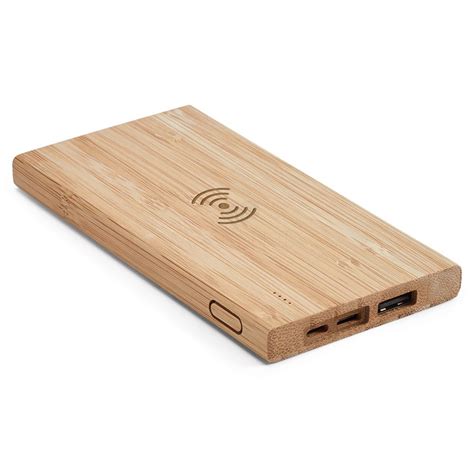 Carregador Wireless Power Bank 5000mAh Bambu Personalizado TEC509