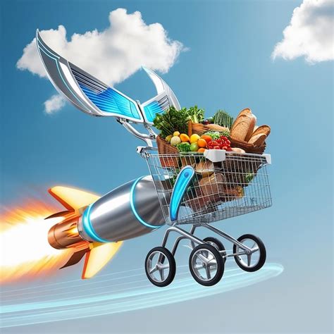 Fast Rocketpropelled Shopping Cart Flying Premium Ai Generated Image