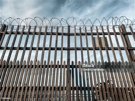 Brown Wooden Fence Isolated On Cloud Background Stock Photo Download