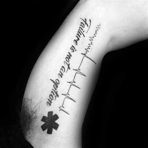 Inner Arm Male Star Of Life Heart Beat With Quote Tattoo Tribal Tattoos