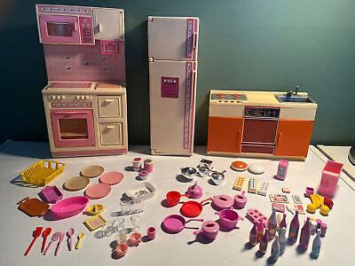 Barbie Sweet Roses Kitchen Refrigerator Stove Cabinet Sink Accessories