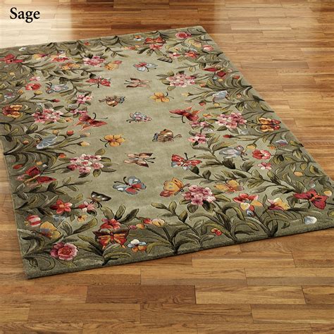 Athena Garden Butterfly Floral Wool Area Rugs Floral Area Rugs