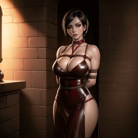 Rule 34 Ada Wong Ai Generated Biohazard Bondage Brown Hair Brunette Busty Capcom Collar