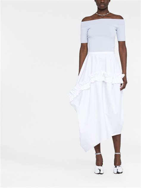 Alexander Mcqueen Ruffle Detail Asymmetric Skirt White Farfetch Uk