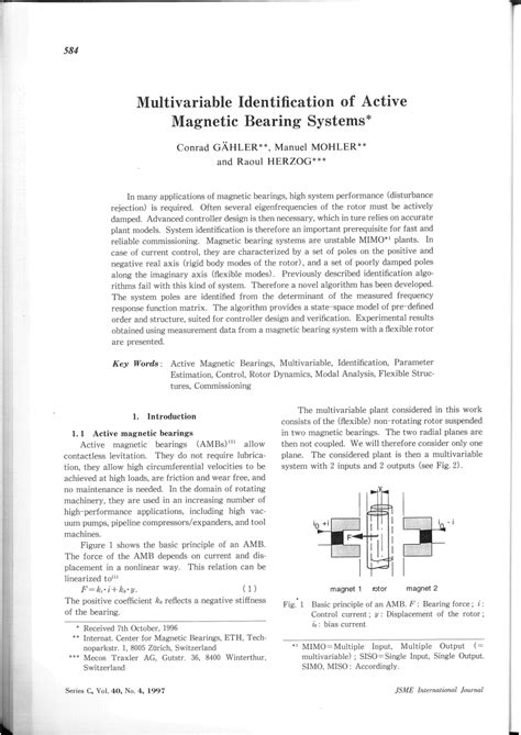 Pdf Multivariable Identification Of Active Magnetic Bearing Systems