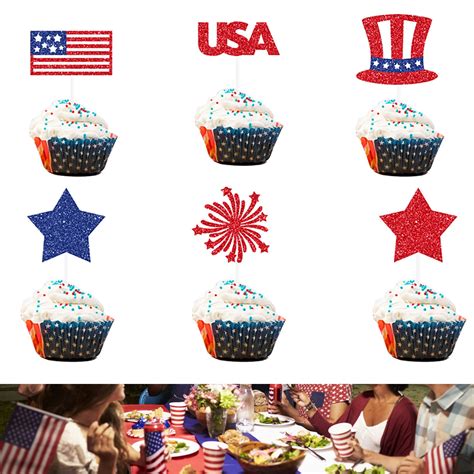 American Flag Patriotic Cupcake Toppers 4th Of July Double Sides