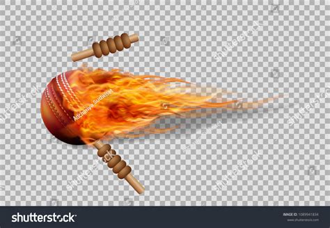 Realistic Vector Cricket Ball In Fire On Royalty Free Stock Vector