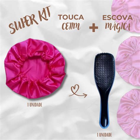 Kit Escova M Gica Desembara A Touca De Cetim Antifrizz Cabelos