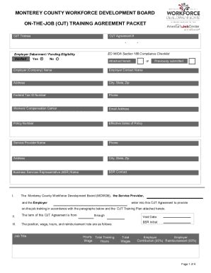 Fillable Online On The Job Training Agreement Packet Fax Email