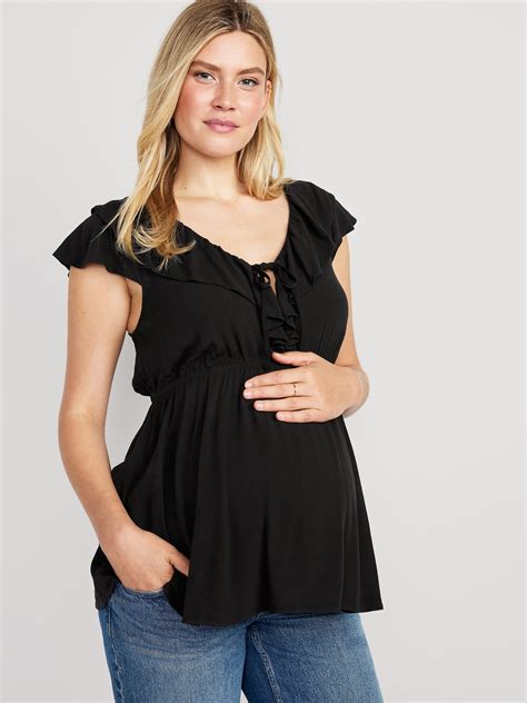 Maternity Waist Defined Sleeveless Ruffle Trim Top Old Navy