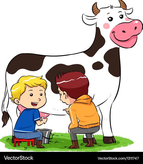 Cartoon Milking Cow ~ Milking A Cow Stock Vector. Illustration Of Milk ...