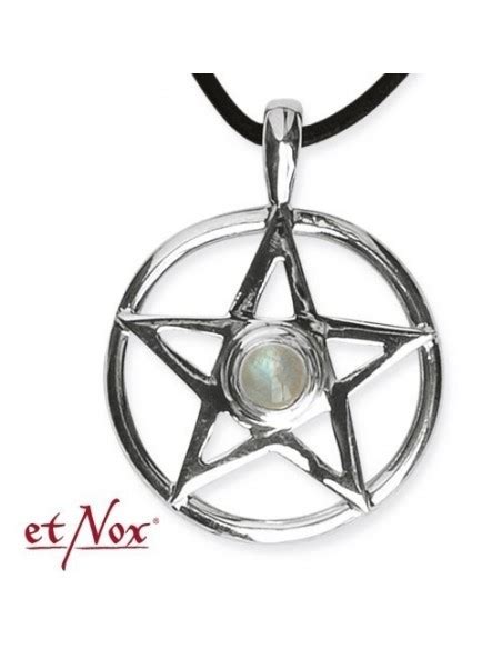 Grand Pendentif Pentagramme Pierre De Lune Et Argent