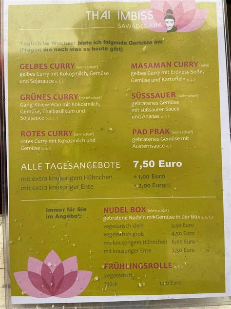 Menu au Sawadee Ka Thai Imbiss restaurant Leutkirch im Allgäu