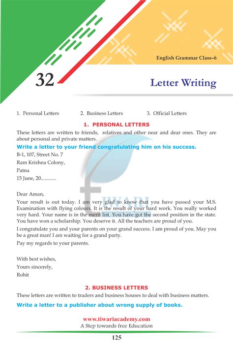 Class 6 English Grammar Chapter 32 Letter Writing Session 2022 2023