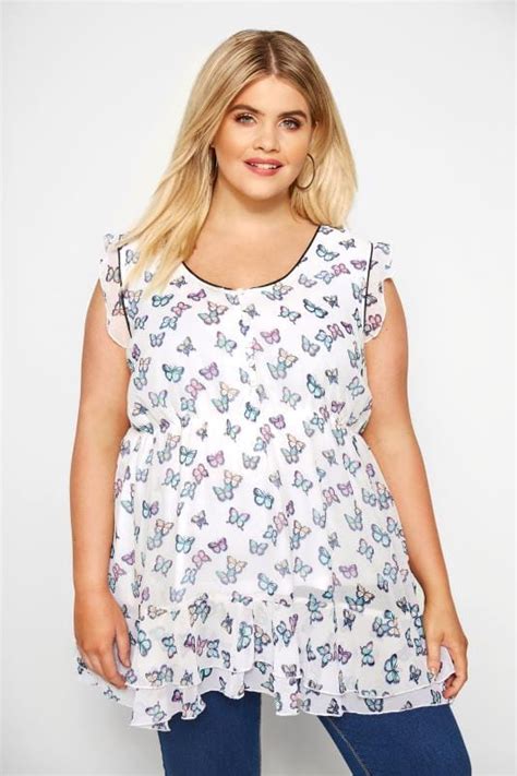 White Butterfly Chiffon Smock Top Sizes 16 36 Yours Clothing