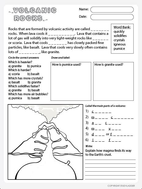 Volcanic Landforms Worksheet