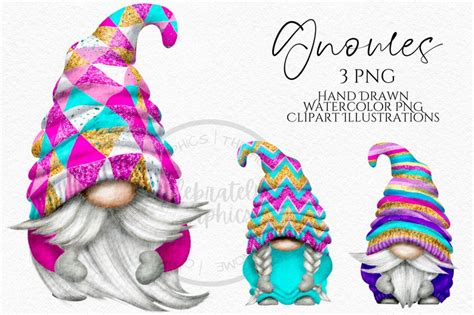 Bright Gnome Clipart Png Stripe Gonk Hand Drawn Watercolor Etsy