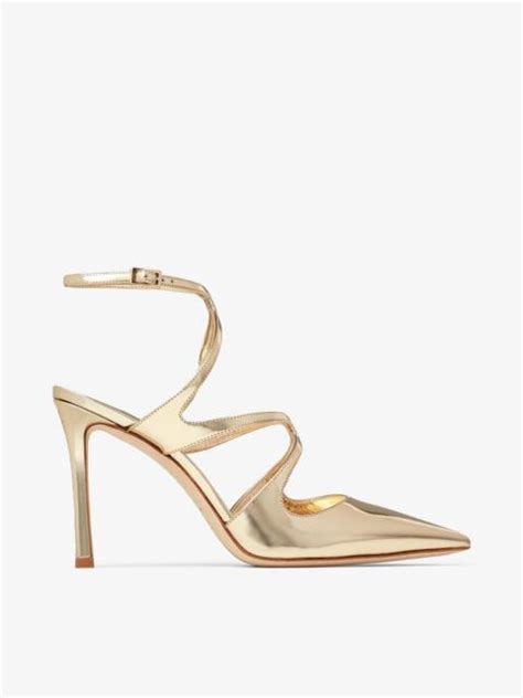 JIMMY CHOO Azia Pump 95 Gold Liquid Metal Leather Pumps REVERSIBLE