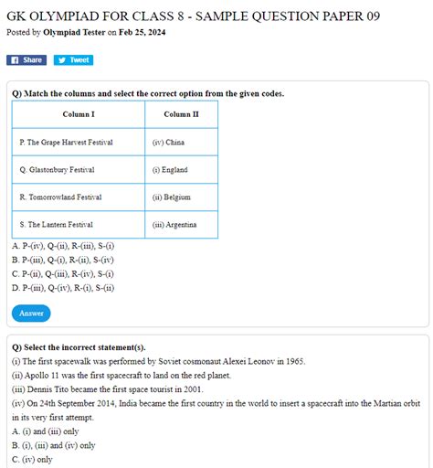 Class 8 Imo Maths Olympiad Official Sample Question Paper Olympiad Tester