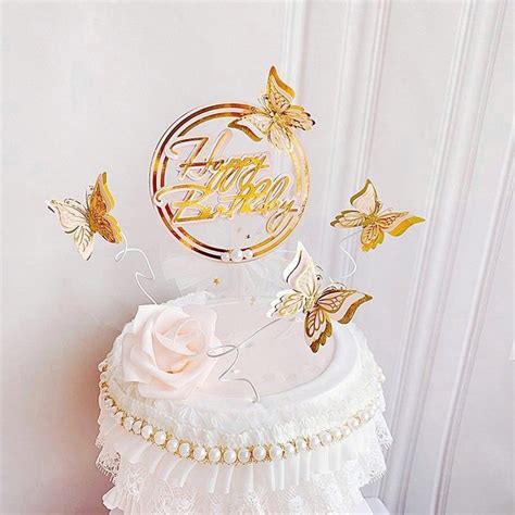 Jual Pink Gold Butterfly Mom Cake Topper Set Hiasan Kue Ulang Tahun